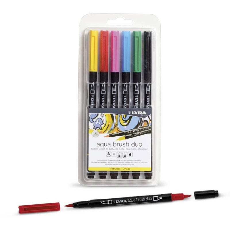 Set 6 markere acuarela Primary Aqua Brush Duo Lyra