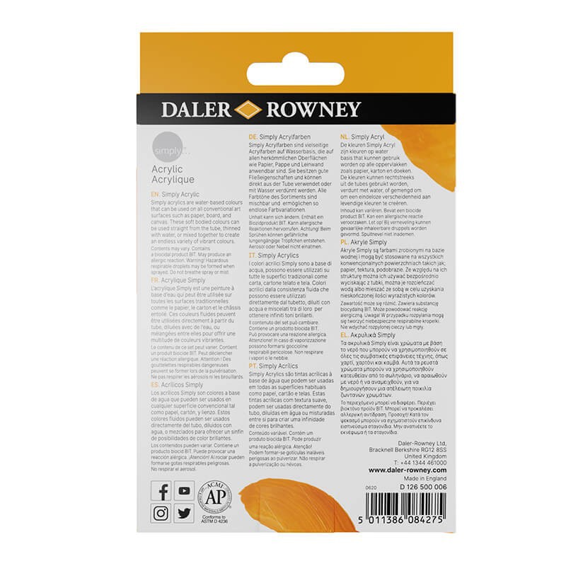 Set 6X12ml culori acrilice Simply Daler Rowney