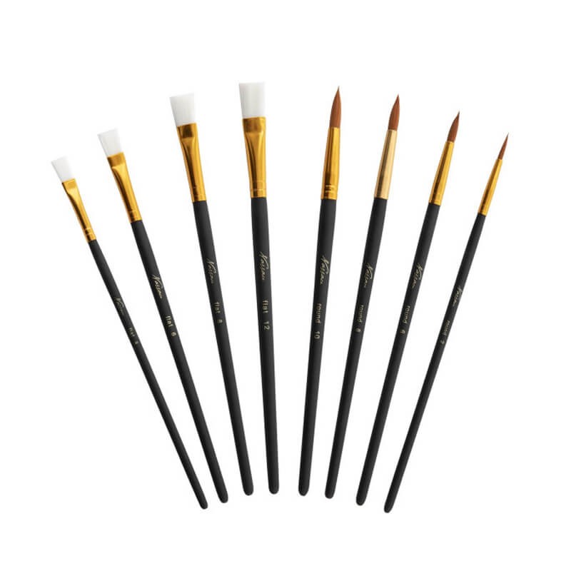 Set 8 pensule cu paleta din lemn Nassau Fine Art