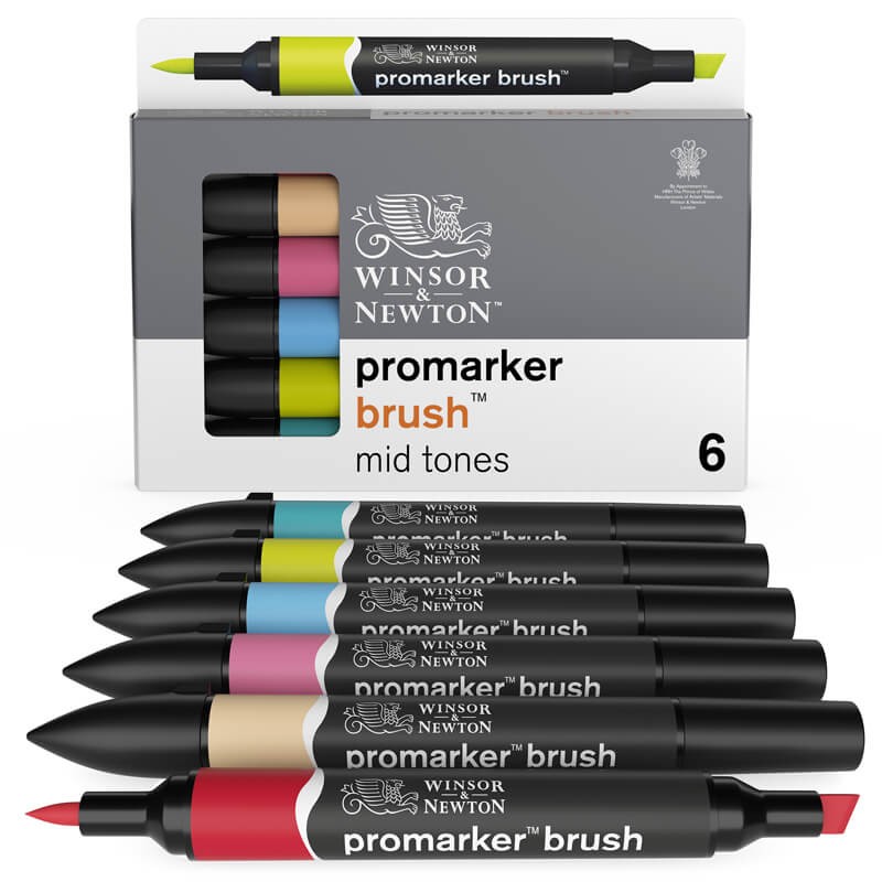Set 6 Promarker Brush Mid Tones Winsor & Newton