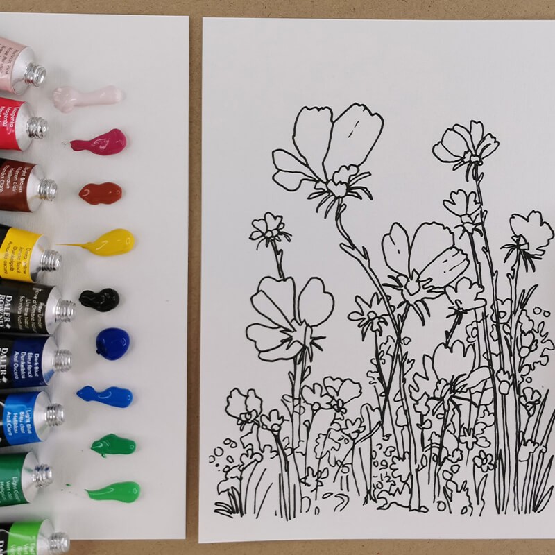Set pictura acrilice Flowers Daler Rowney