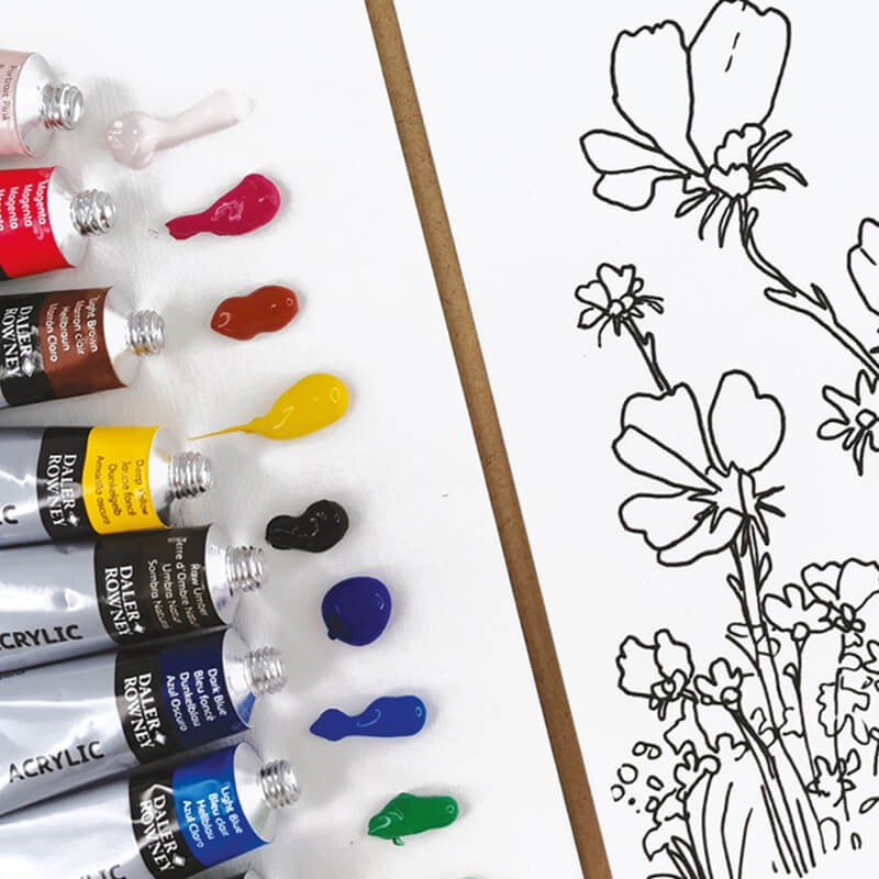Set pictura acrilice Flowers Daler Rowney