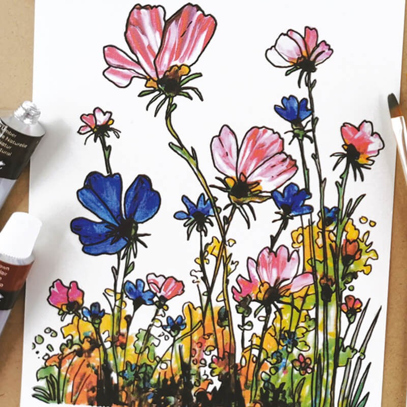 Set pictura acrilice Flowers Daler Rowney