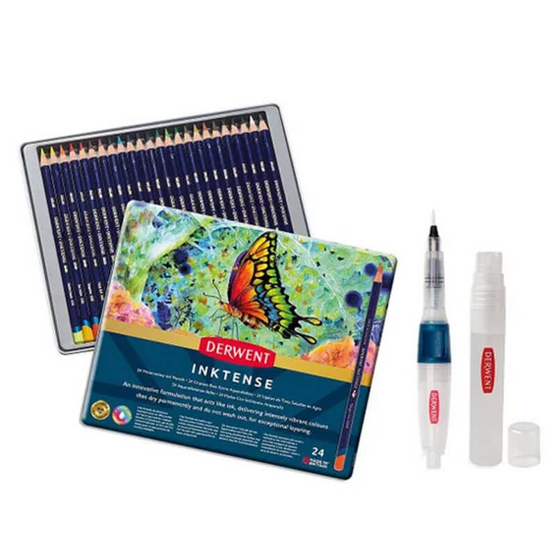 Set 24 creioane Inktense si waterbrush Derwent