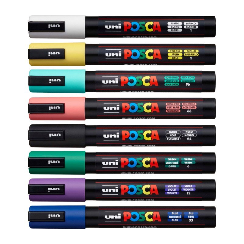Set 8 markere vopsea 1.8-2.5 mm PC-5M Uni Posca + săculeț
