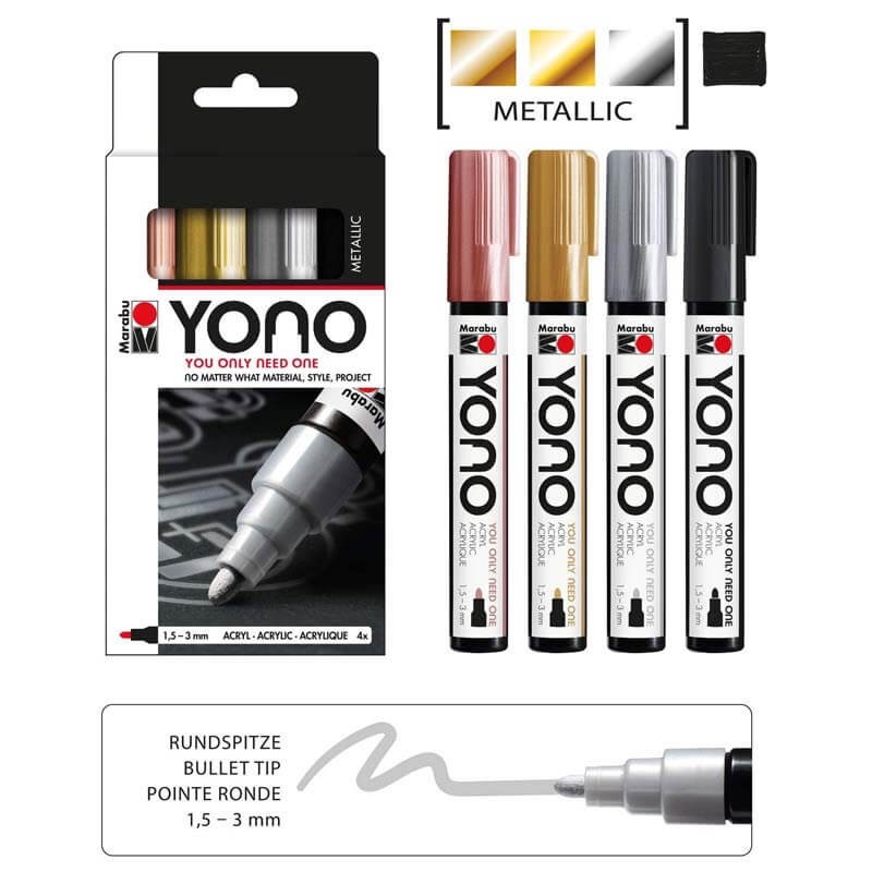 Set 4 markere Metallic 1.5-3 mm Yono Marabu