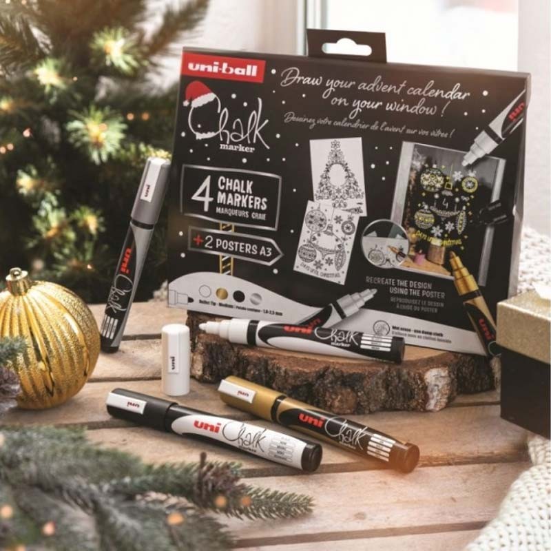 Set 4 markere cu creta UNI Chalk PWE-5M XMAS Elegante