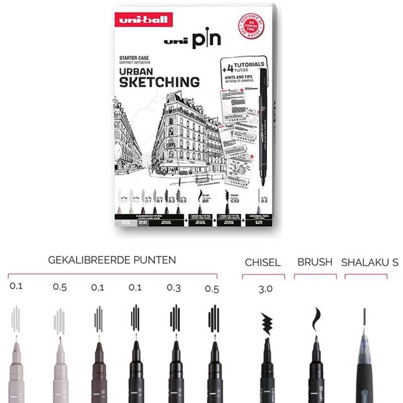 Set 8 linere Sketching Starter Case Uni Pin
