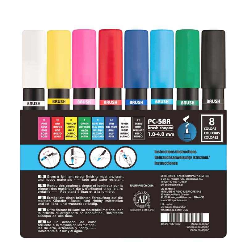 Set 8 markere brush PC-5BR 1-4mm M1602 Posca