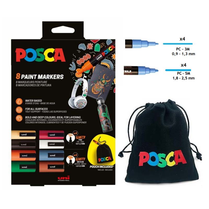 Set 8 markere vopsea PC-5M 1.8-2.5 mm Uni Posca