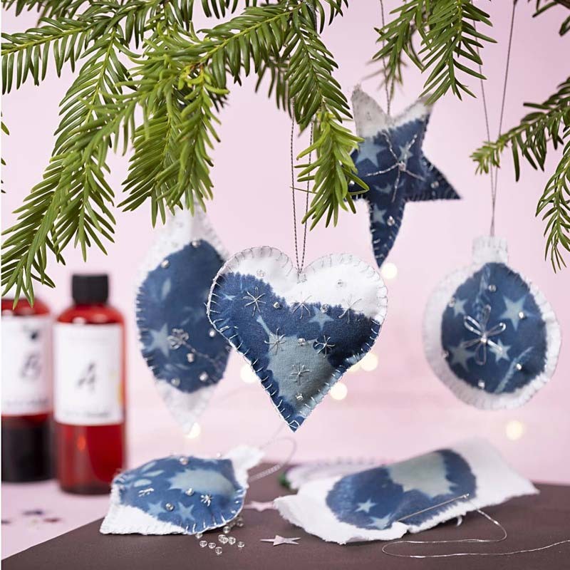 Set creativ decoratiuni Craciun Cyanotype
