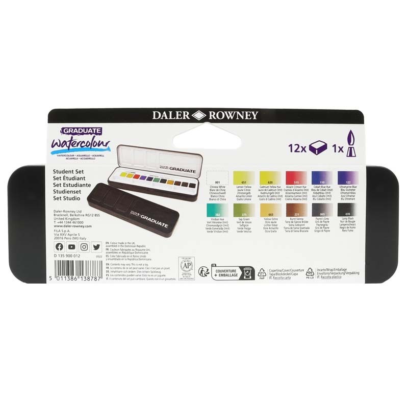 Set 12 acuarele godete Graduate Daler Rowney