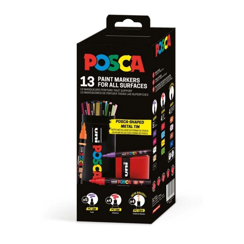 Set 13 markere vopsea cutie metalica Uni Posca
