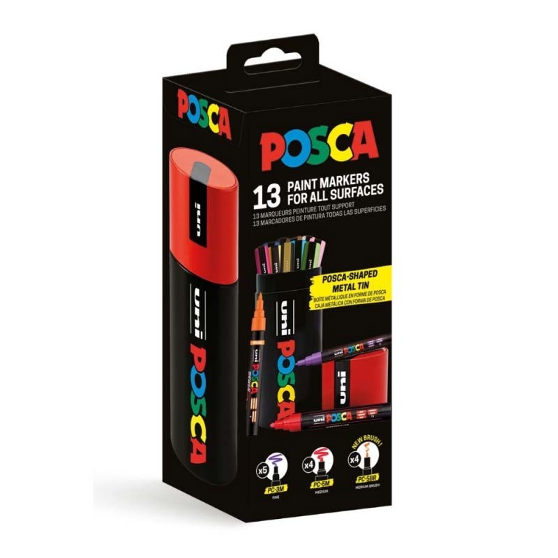 Set 13 markere vopsea cutie metalica Uni Posca