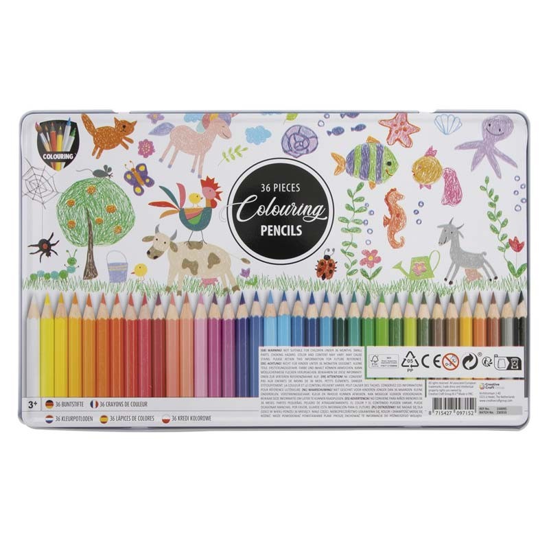 Set 36 creioane colorate cutie metalica