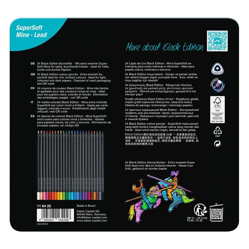 Set 24 creioane colorate Metal Black Edition Faber-Castell