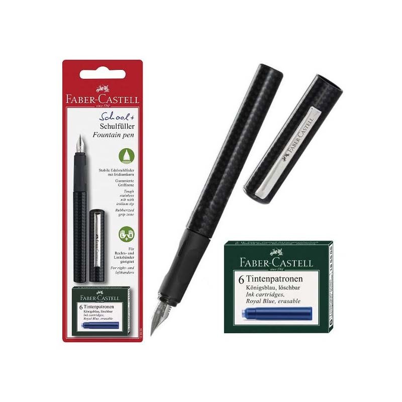 Stilou scolar cu 6 patroane Carbon School Faber-Castell