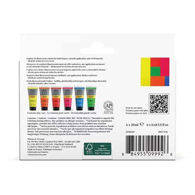 Set 6x20ml culori acrilice Fluo Galeria Winsor & Newton