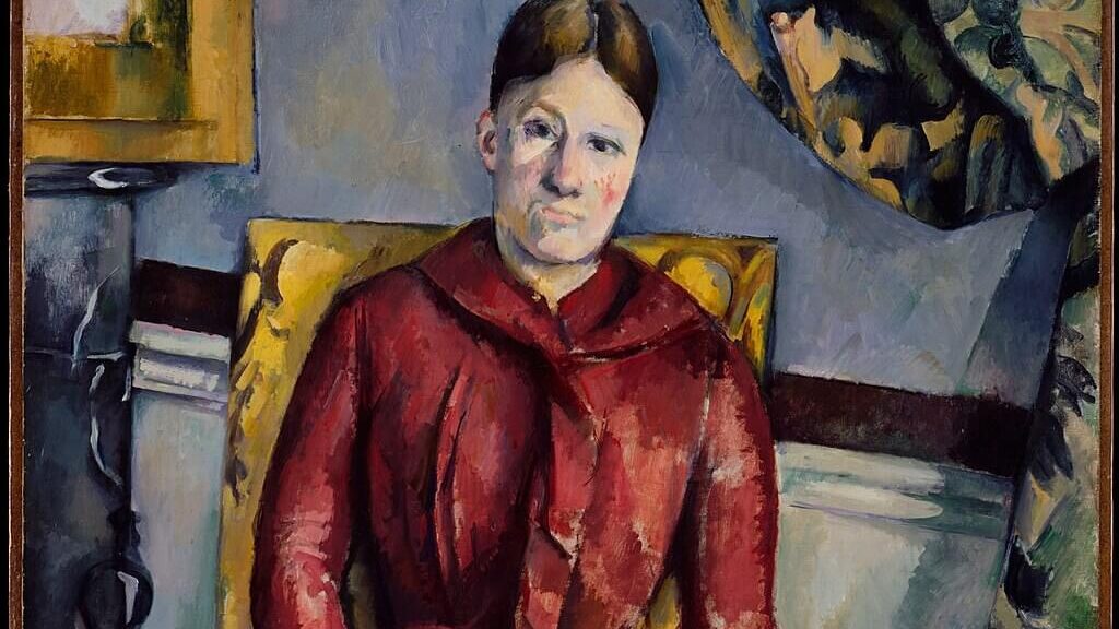 pigment rosu in pictura Portretul doamnei Cezanne intr-o rochie rosie de Paul Cézanne