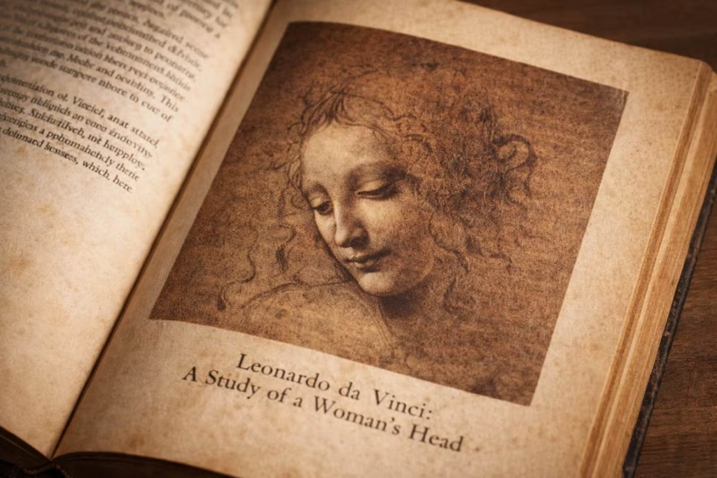 Leonardo da Vinci (fragment din pictura Fecioara dintre stanci, Madonna, prunci)