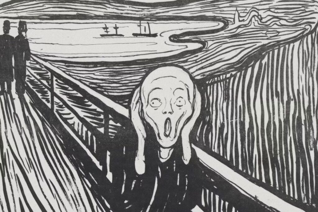 Pictori expresionisti (pictura de Munch, Strigatul, schita preliminara)