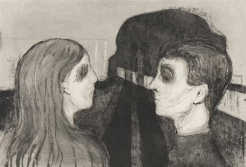 Cum se citeste un tablou expresionist (tablou cu un cuplu tanar, sentiment de melancolie, nuante de gri)