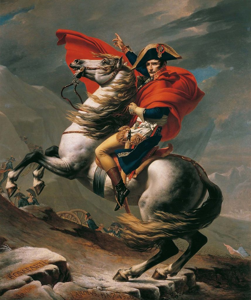 Aalfabetizarea vizuală prin Napoleon trecând Alpii de Jacques-Louis David